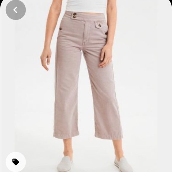 American Eagle High Rise Wide Leg Crop Pants in Dusty Pink - Picture 2 of 6